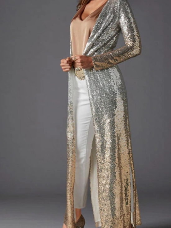 Alexia Admor Tops - Alexia Admor Silver and Gold Sequin Duster Cardigan size Large